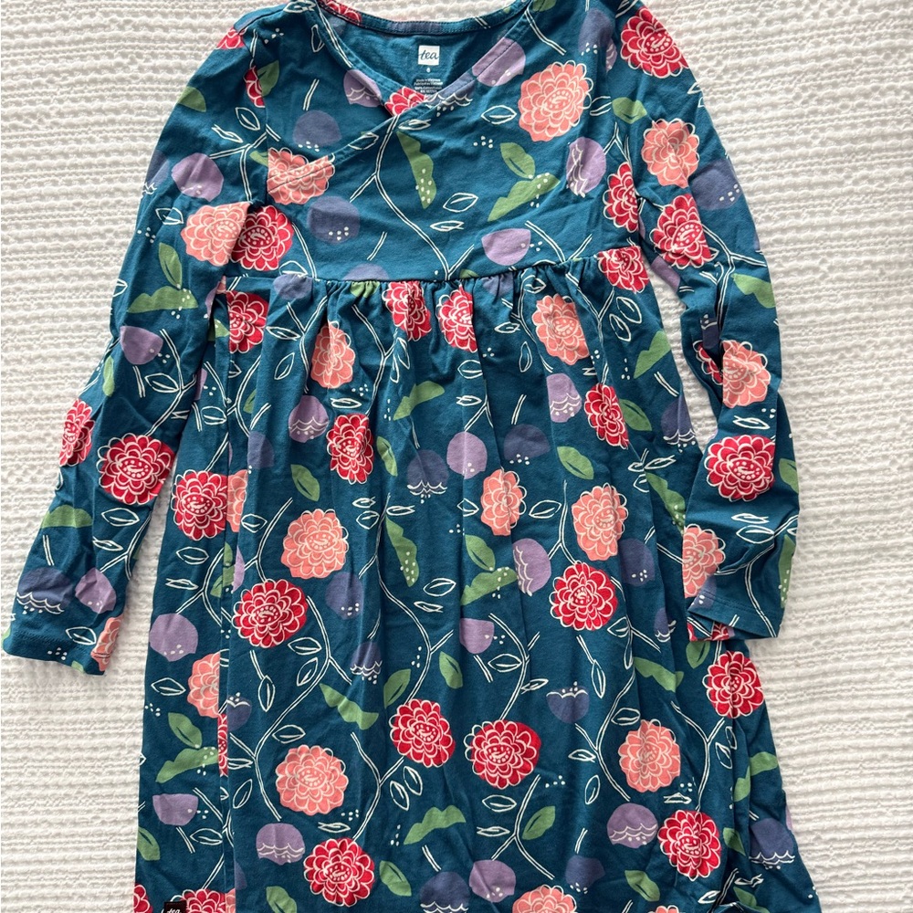 Tea Collection Floral Dress in Teal and Pink